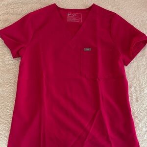 Figs Pink Women's Short Sleeve V-Neck scrub Top and Bottom